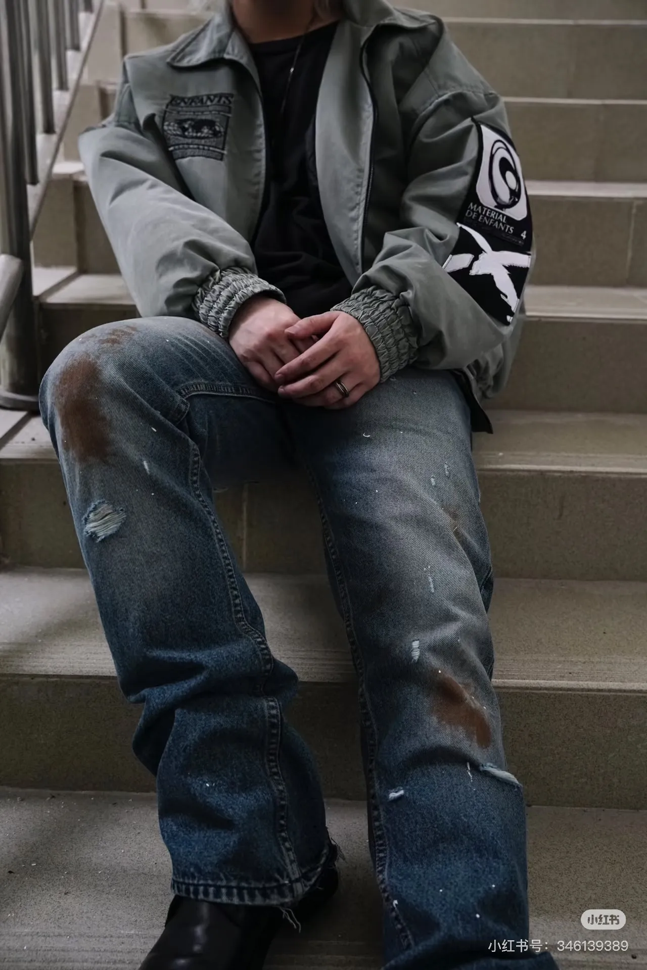 ERD burns and destroys washed jeans upper body picture